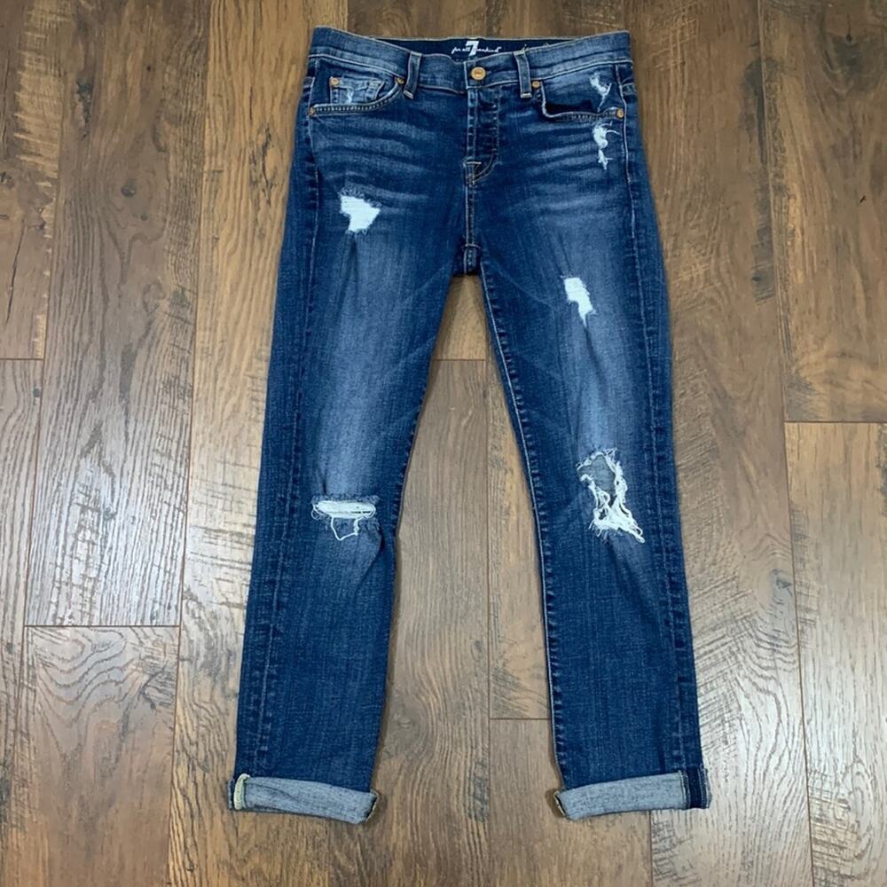 7 For All Mankind Josefina Skinny Boyfriend Button Fly Distressed Jeans